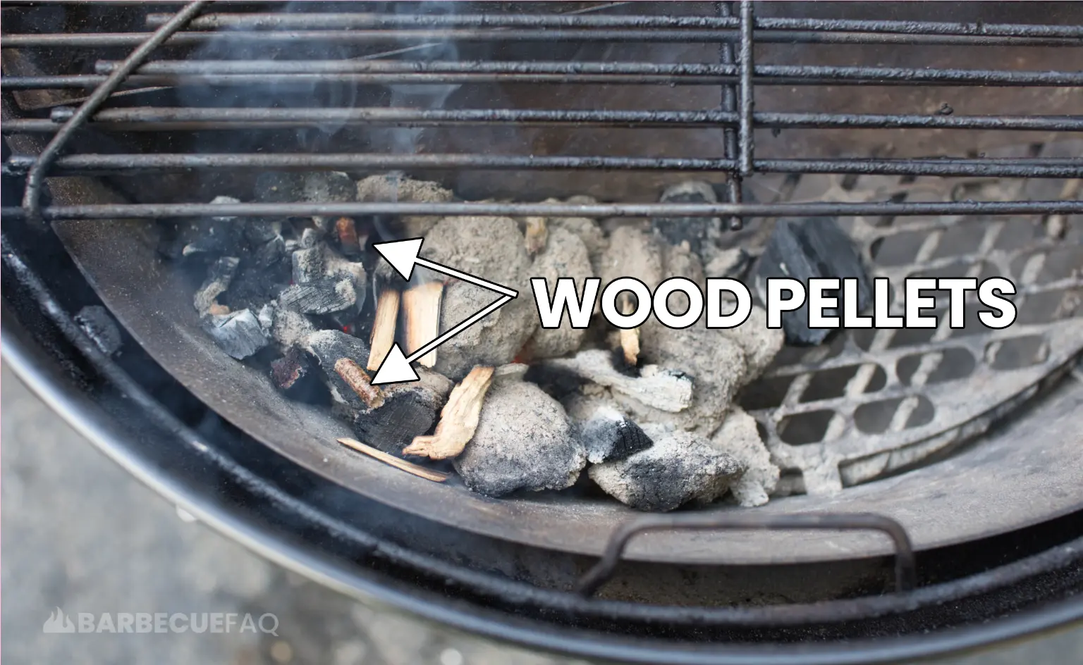 wood pellets in a charcoal grill